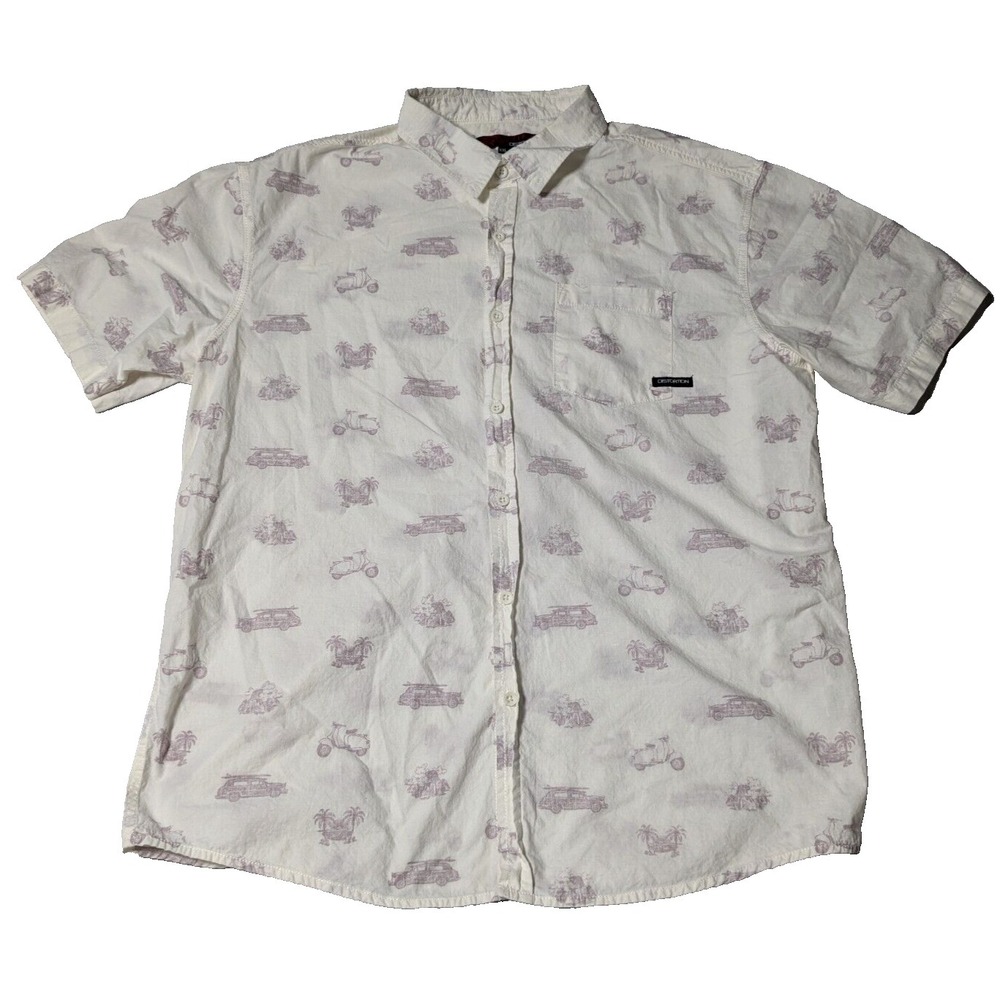 DISTORTION Men 2XL Cotton Off-White Moped Scooters Surfboard Reverse Print Shirt